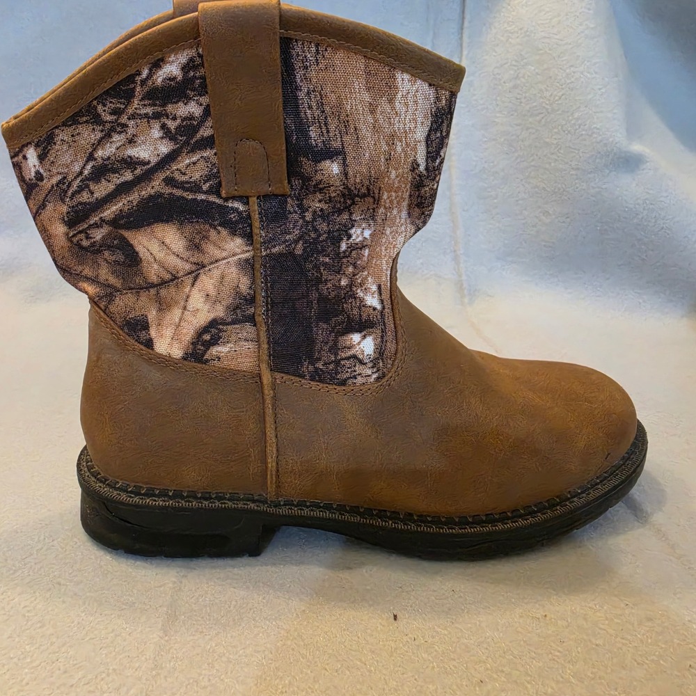 Max Western Boots Kids 4M Brown Camo Good Pull On Rugged - Picture 9 of 16
